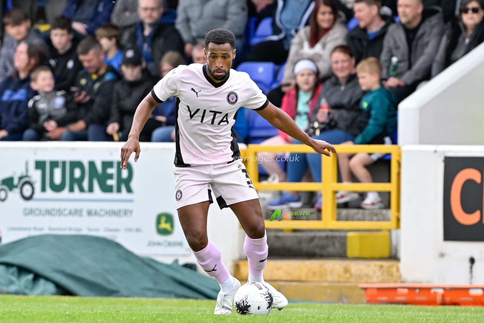 Ibou Touray of Stockport County breaks forward with the ball during the Pre-season friendly match Chester vs Stockport County at Deva Stadium, Chester, United Kingdom, 6th July 2024

(Photo by Cody Froggatt/News Images)