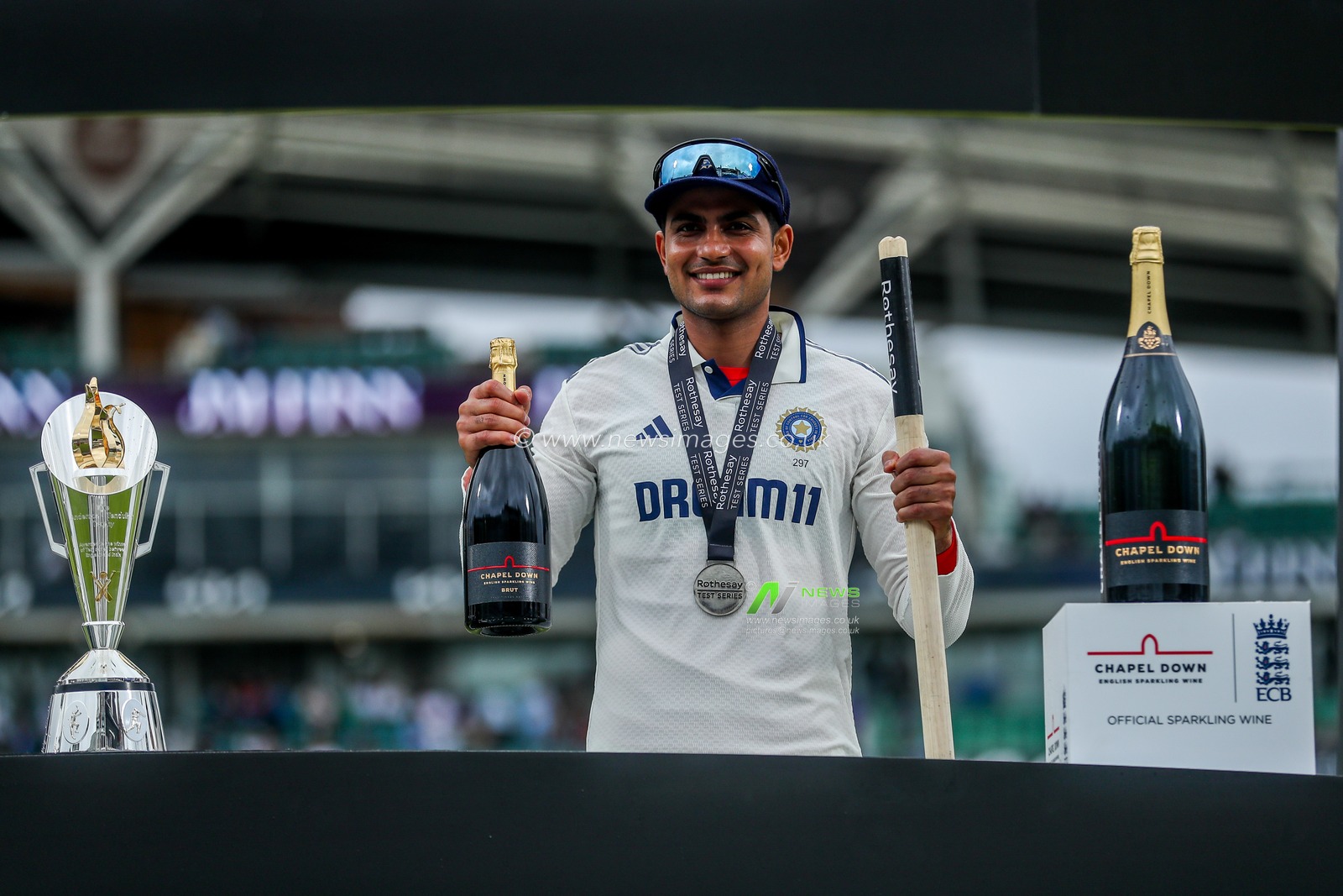 Shubman Gill of India celebrates as the series is drawn following the 5th Rothesay Test Match day 5 England v India at The Kia Oval, London, United Kingdom, 4th August 2025

(Photo by Izzy Poles/News Images)