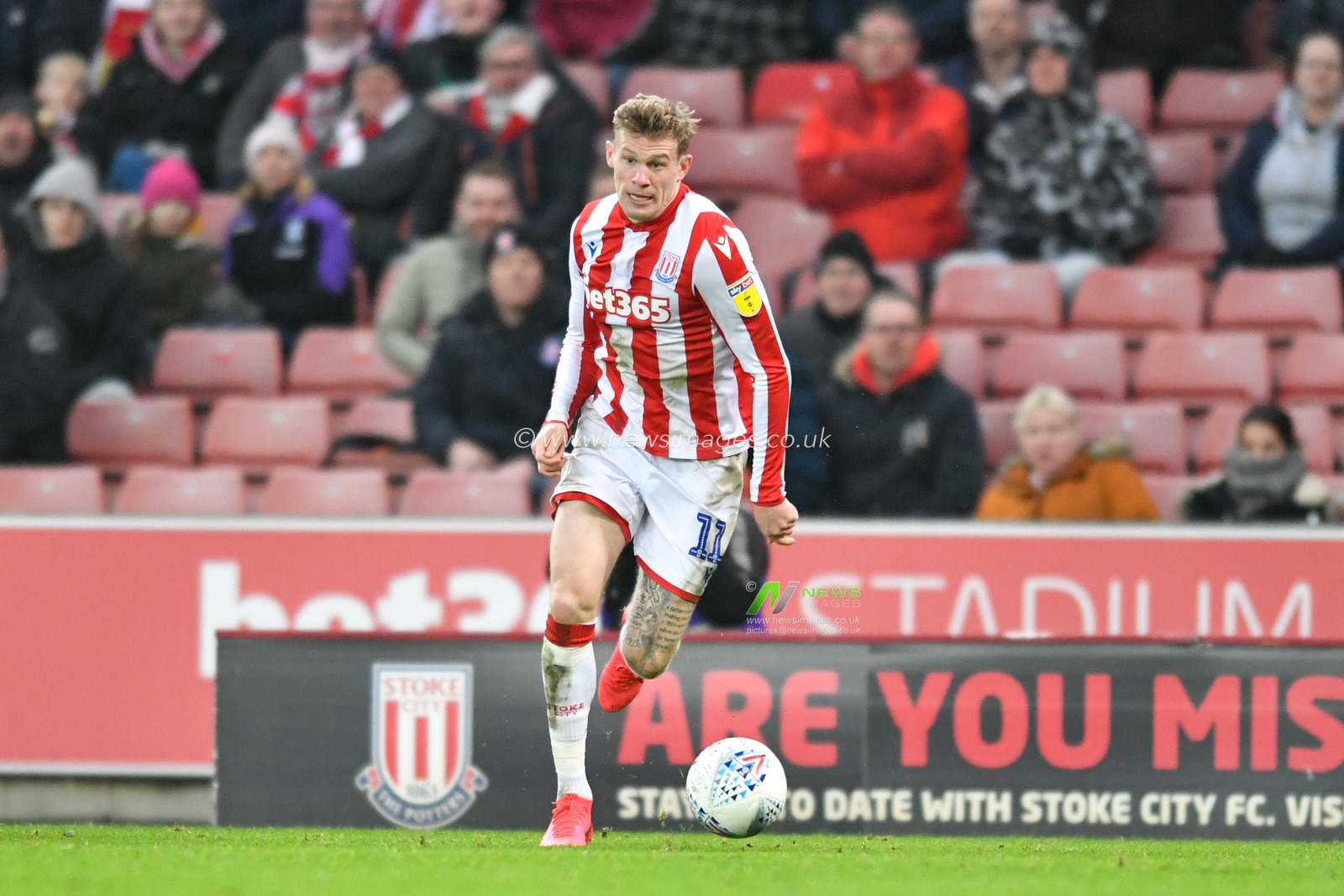 25th January 2020, Bet365 Stadium, Stoke-on-Trent, England; Sky Bet Championship, Stoke City v Swansea City : James McClean (11) of Stoke City runs forward with the ball