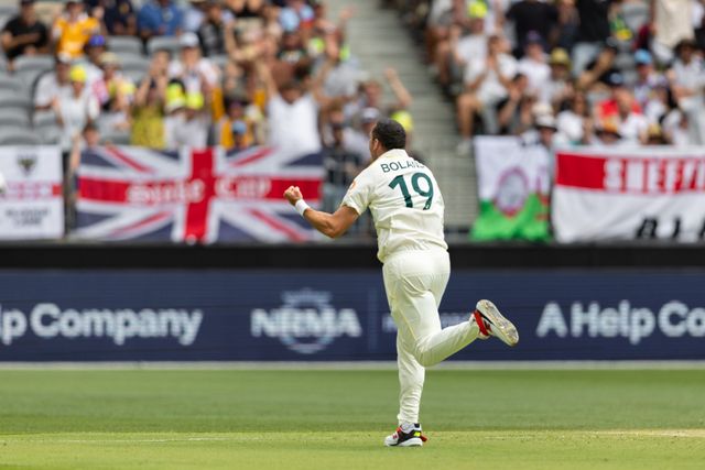 Scott Boland of Australia celebrates after taking a wicket during the NRMA Insurance Ashes First Test Day 2 Australia vs England at Optus Stadium, Perth, Australia, 22nd November 2025

(Photo by Santanu Banik/News Images)

*** GER AUT SUI OUT ***