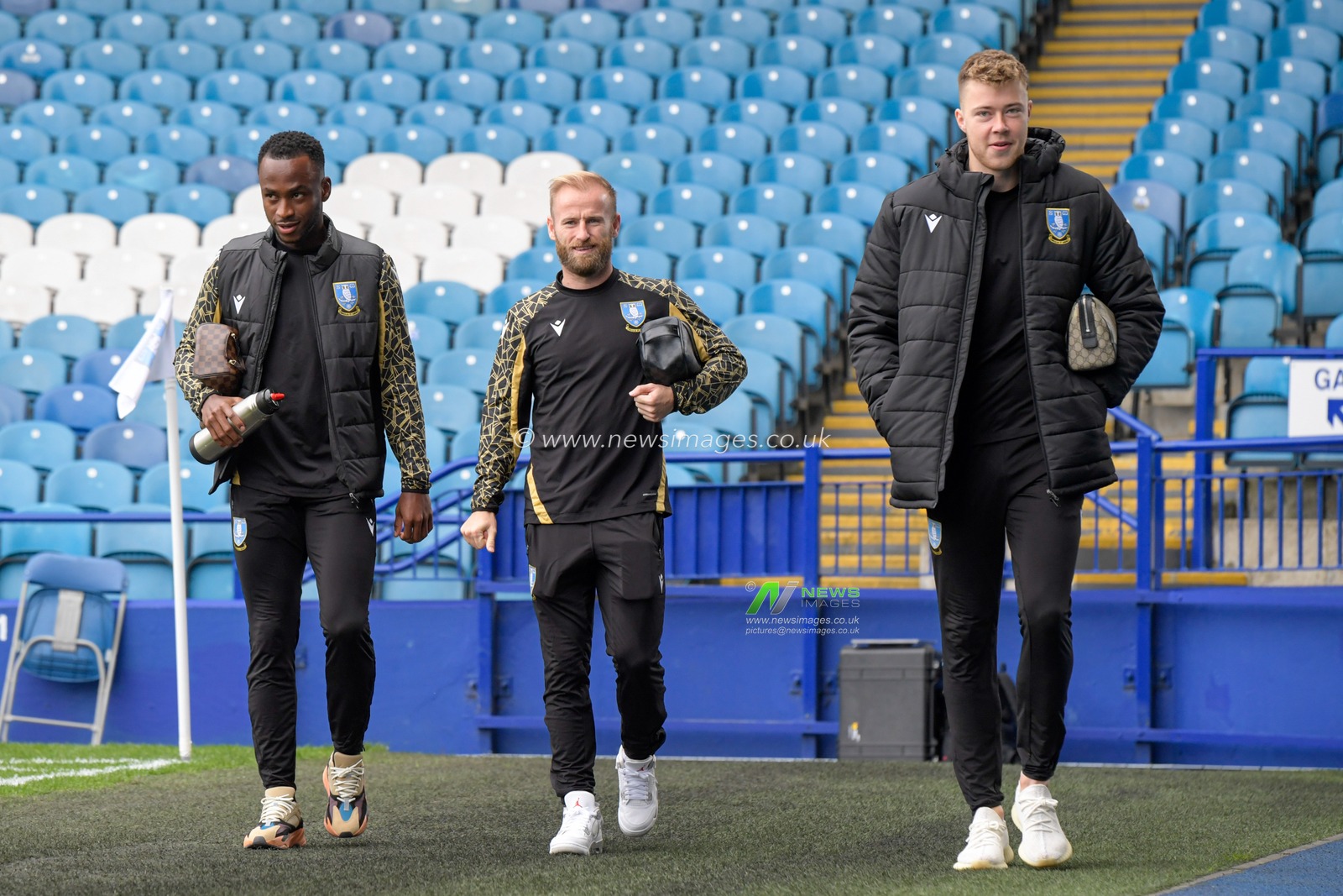 Barry Bannan #10, Bailey Peacock-Farrell #1 and Saido Berahino #24 of Sheffield Wednesday arrive at Hillsborough for their game against Lincoln City