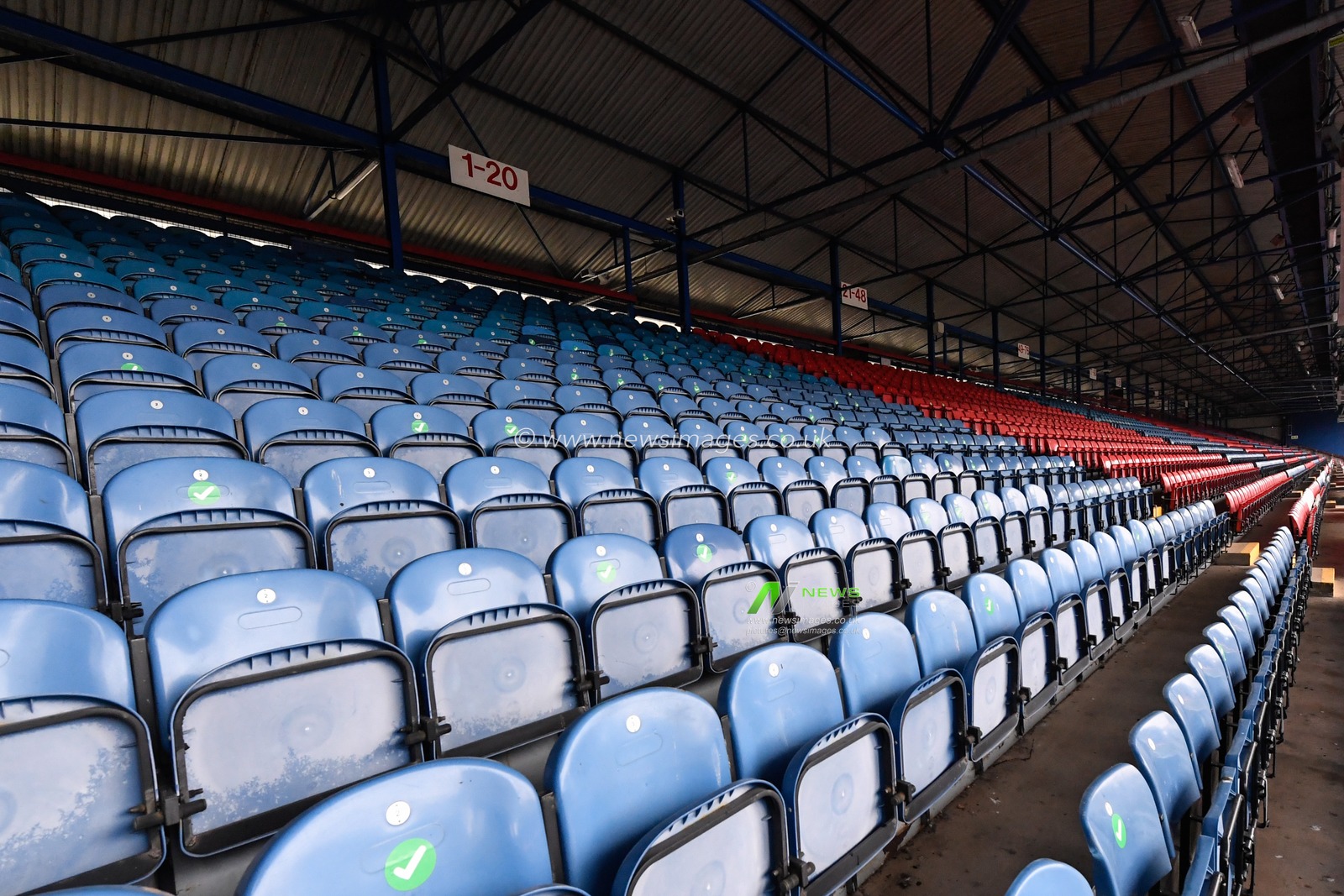 A general view of empty seats at Ewood Park as the game is being played behind closed doors without any fans