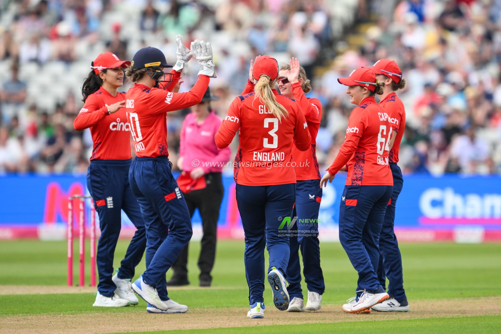 Charlie Dean of England celebrates catching Sidra Amin of Pakistan LBW during the First T20 International match England women vs Pakistan women at Edgbaston, Birmingham, United Kingdom, 11th May 2024

(Photo by Craig Thomas/News Images)