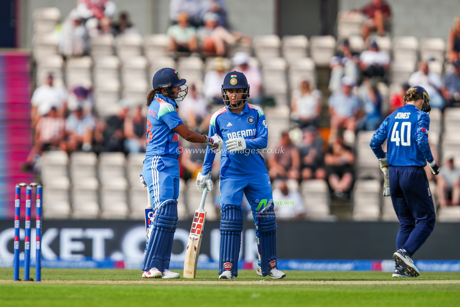 Harmanpreet Kaur and Harleen Deol of India in action during the 1st Metro Bank One Day International match England Women vs India Women at The Utilita Bowl, Southampton, United Kingdom, 16th July 2025

(Photo by Izzy Poles/News Images)