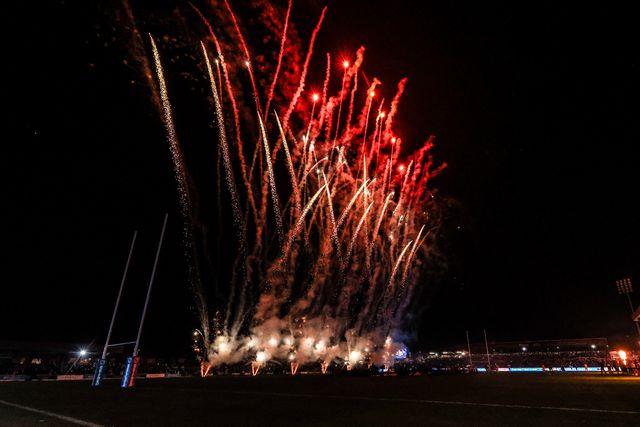 The pre-match firework display during the Betfred Super League match Wakefield Trinity vs Hull FC at DIY Kitchens Stadium, Wakefield, United Kingdom on 05 March 2026

(Photo by Alfie Cosgrove/News Images)
