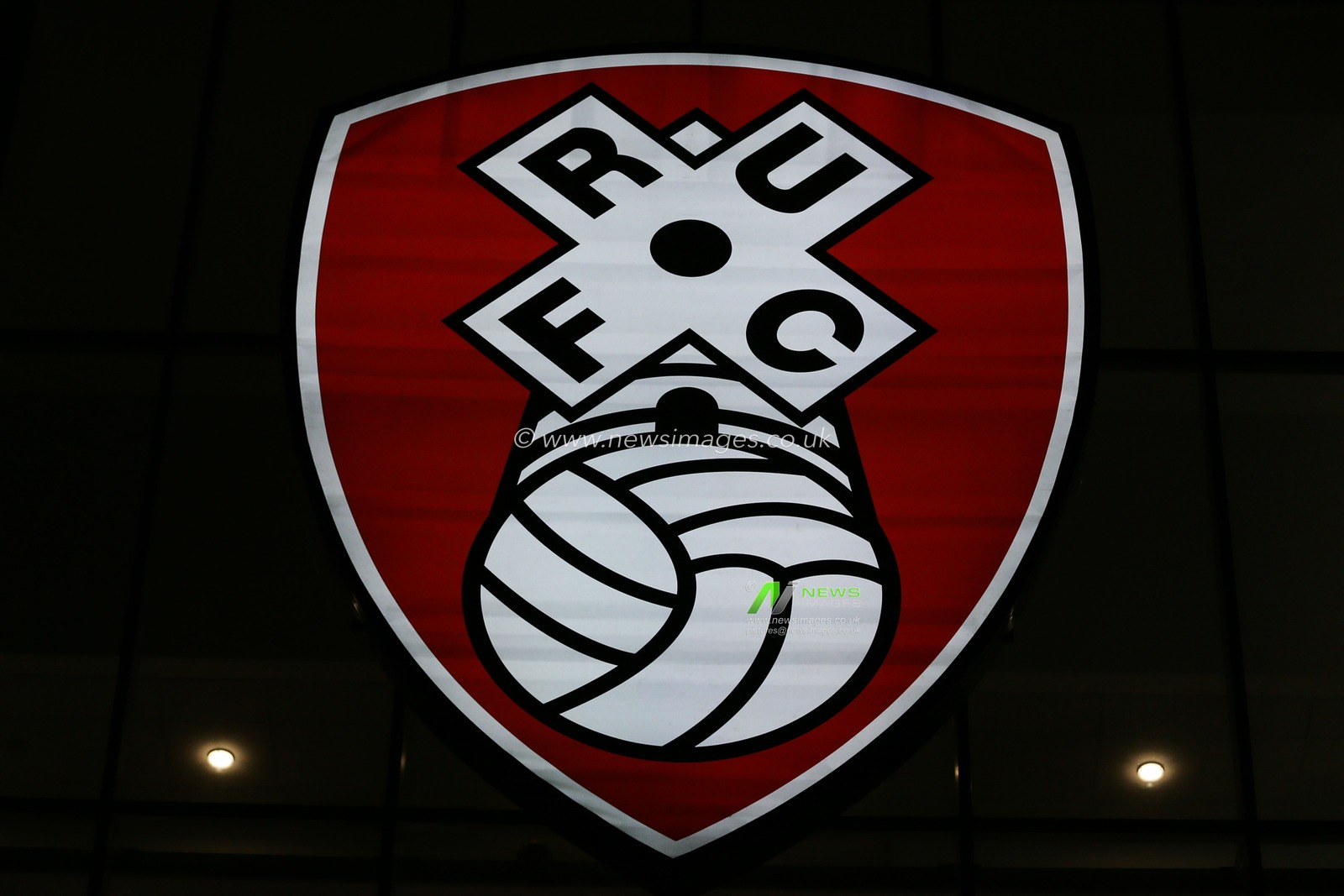 A detailed view of the Rotherham United badge outside the stadium