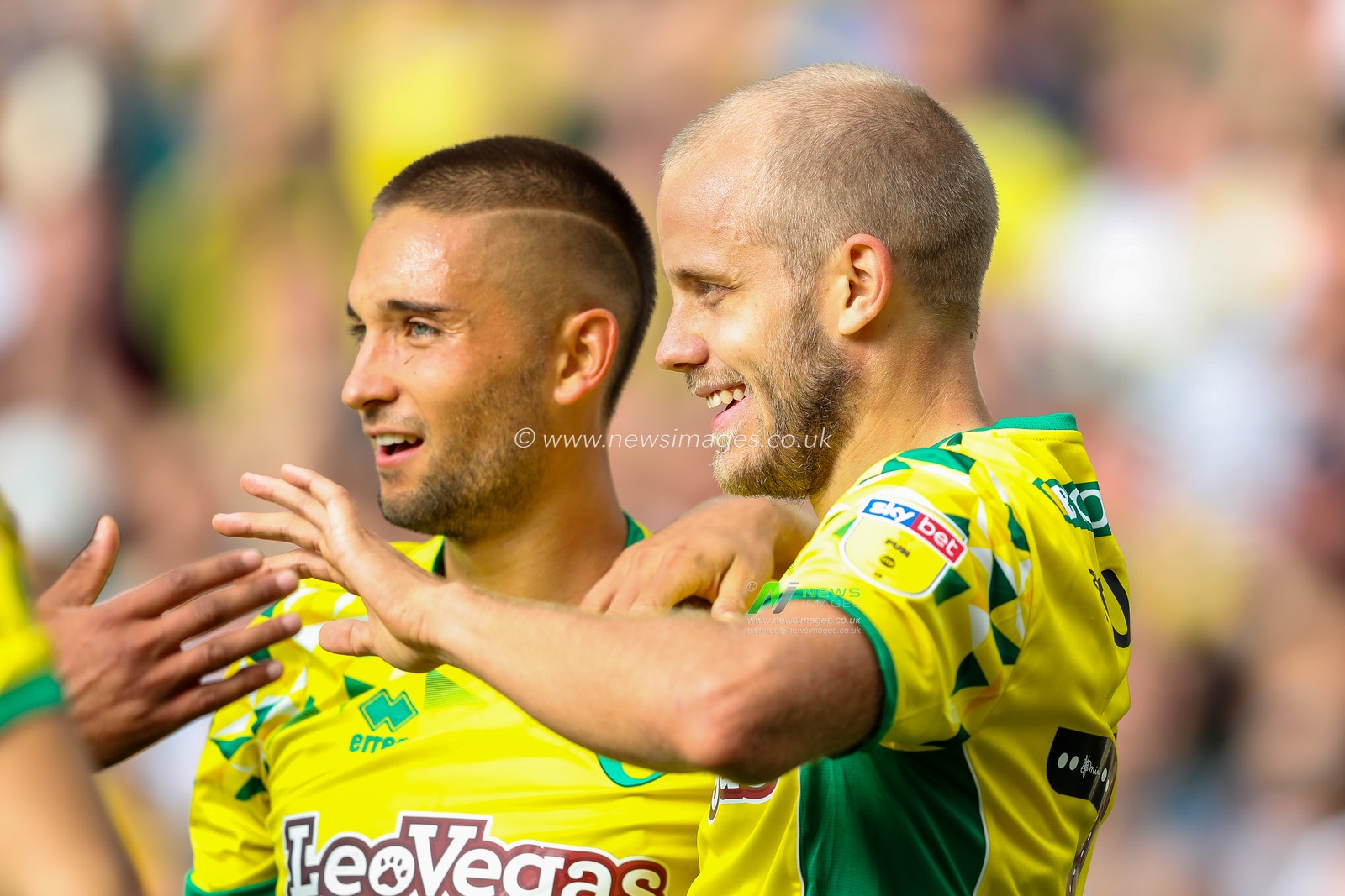 15th August 2018, Carrow Road, Norfolk, England; Sky Bet EFL Championship Norwich City v Middlesbrough ;  Teemu Pukki of Norwich celebrates his opening goal.




EDITORIAL USE ONLY No use with unauthorised audio, video, data, fixture lists, club/league logos or 'live' services. Online in-match use limited to 45 images, no video emulation. No use in betting, games or single club/league/player publications and all English Football League images are subject to DataCo Licence