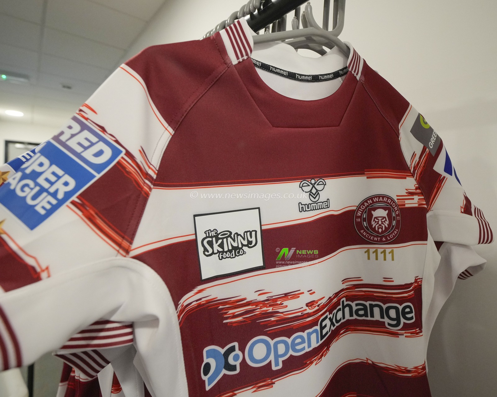 A general view of Wigan Warriors match shirts inside the DW Stadium Stadium before the Betfred Super League Semi Final match Wigan Warriors vs Hull KR at DW Stadium, Wigan, United Kingdom, 7th October 2023

(Photo by Steve Flynn/News Images)