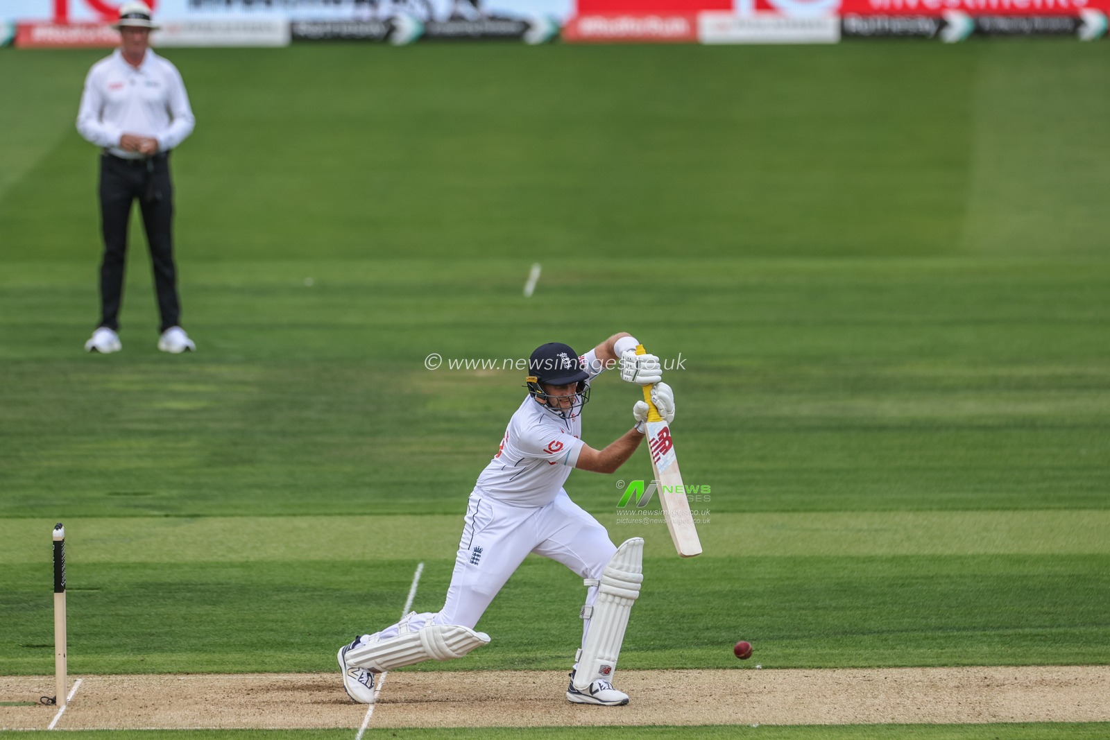 Joe Root of England hits the ball for two runs during the Rothesay Test Match Day Two England v West Indies at Lords, London, United Kingdom, 11th July 2024

(Photo by Mark Cosgrove/News Images)
