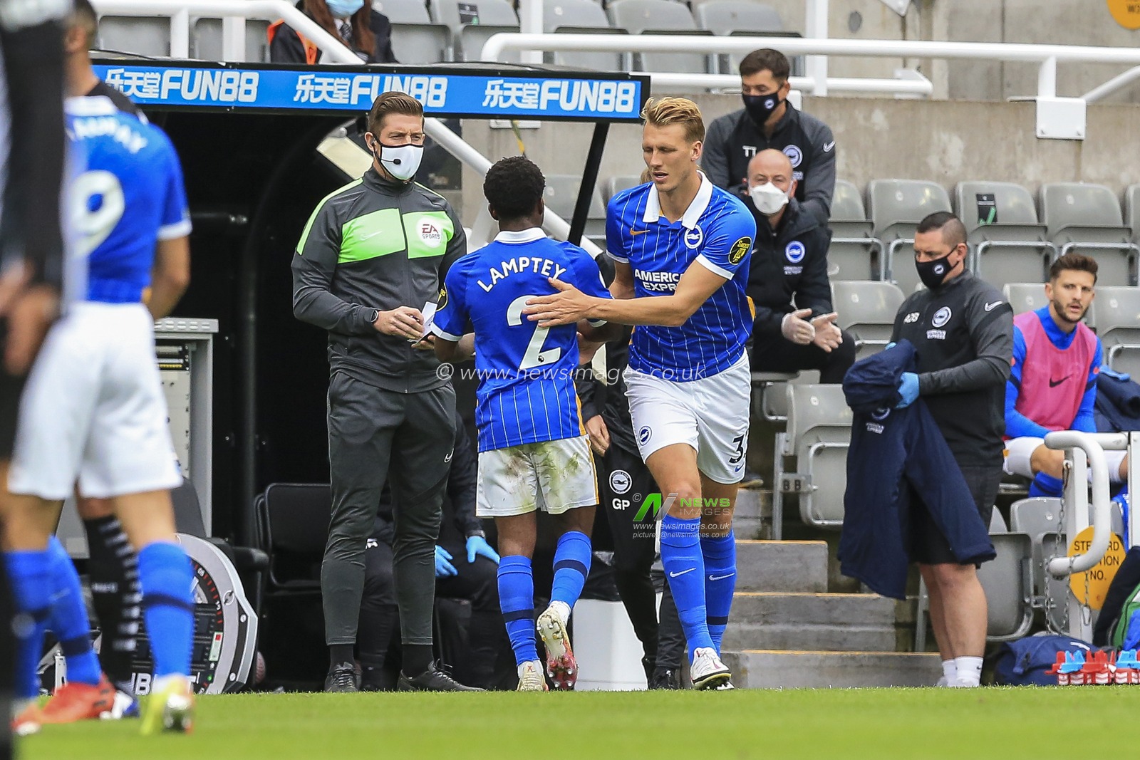 Former Newcastle United youth player, Dan Burn (33) of Brighton and Hove Albion comes on for Tariq Lamptey (2) of Brighton and Hove Albion