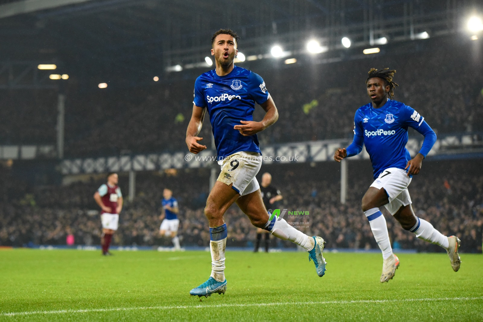 26th December 2019, Goodison Park, Liverpool, England; Premier League, Everton v Burnley : Dominic Calvert-Lewin (9) of Everton celebrates scoring a goal to make the score 1-0

Credit: Simon Whitehead/News Images