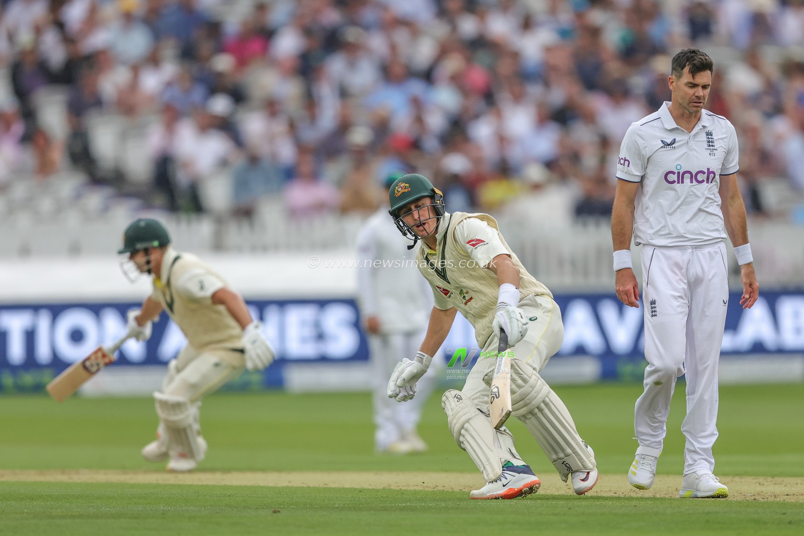 Marnus Labuschagne of Australia reaches for the crease as he makes two runs during the LV= Insurance Ashes Test Series Second Test Day 1 England v Australia at Lords, London, United Kingdom, 28th June 2023

(Photo by Mark Cosgrove/News Images)