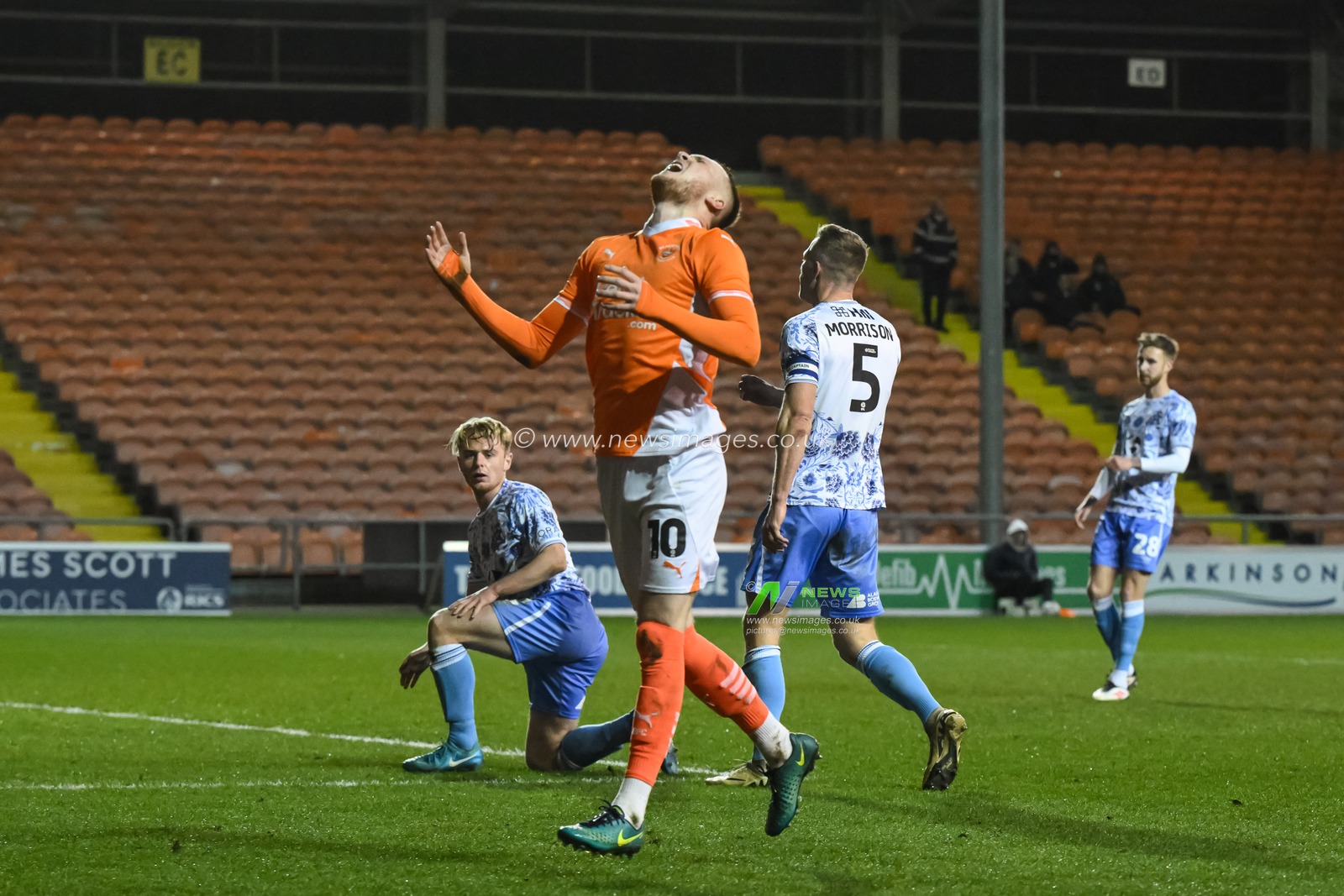 Sonny Carey of Blackpool reacts to a missed chance on goal during the Sky Bet League 1 match Blackpool vs Cambridge United at Bloomfield Road, Blackpool, United Kingdom, 11th March 2025

(Photo by Craig Thomas/News Images)