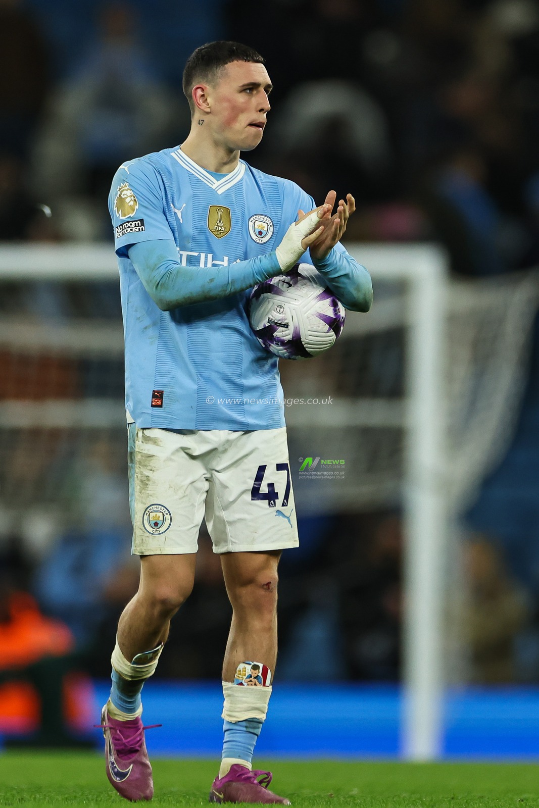 Phil Foden of Manchester City with the match ball after scoring a hat-trick during the Premier League match Manchester City vs Aston Villa at Etihad Stadium, Manchester, United Kingdom, 3rd April 2024

(Photo by Mark Cosgrove/News Images)