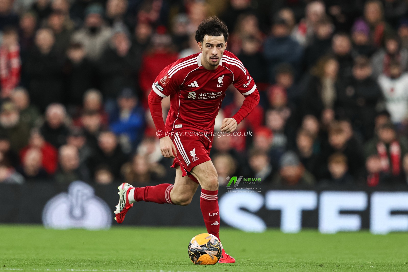 Curtis Jones of Liverpool with the ball during the Emirates FA Cup Third Round match Liverpool vs Barnsley at Anfield, Liverpool, United Kingdom, 12th January 2026

(Photo by Alfie Cosgrove/News Images)