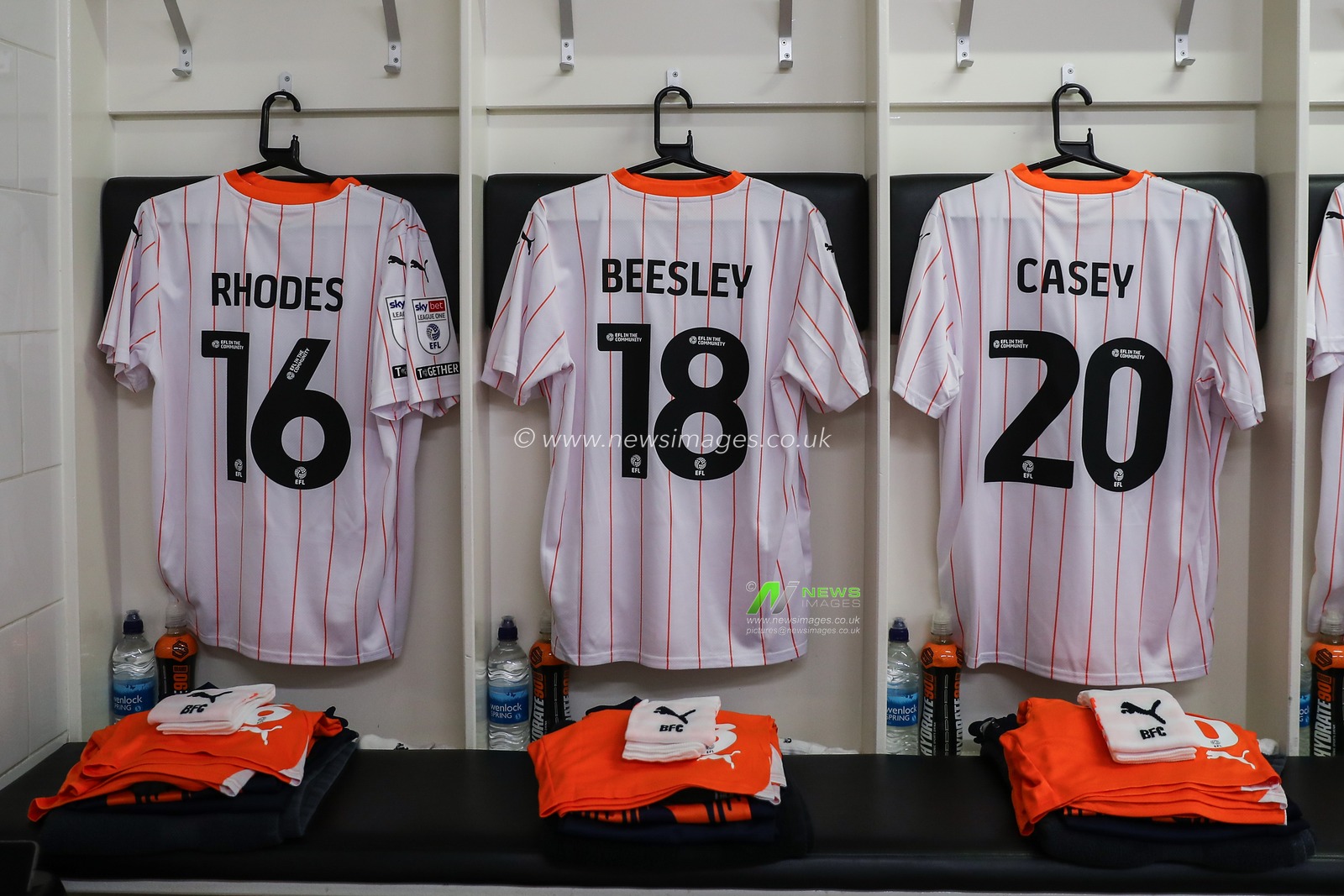 The third shirt of Blackpool hanging in the changing room ahead of the Carabao Cup match Burton Albion vs Blackpool at Pirelli Stadium, Burton upon Trent, United Kingdom, 13th August 2024

(Photo by Gareth Evans/News Images)