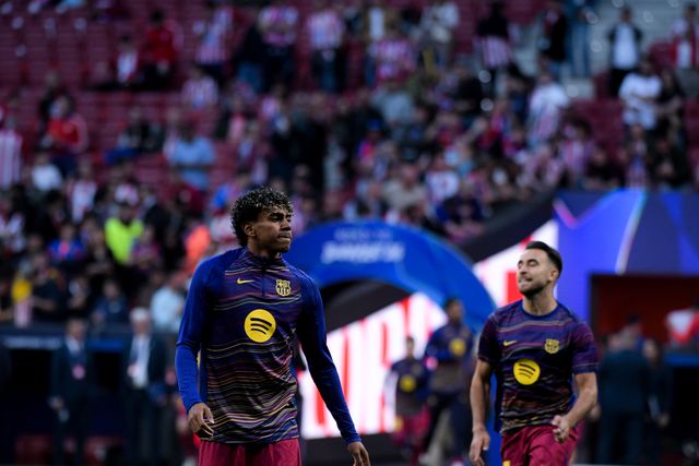 Lamine Yamal of FC Barcelona during the warm up of the UEFA Champions League Quarter Finals match Atletico Madrid vs Barcelona at Riyadh Air Metropolitano, Madrid, Spain on 14 April 2026

(Photo by Samuel Carreno/News Images)