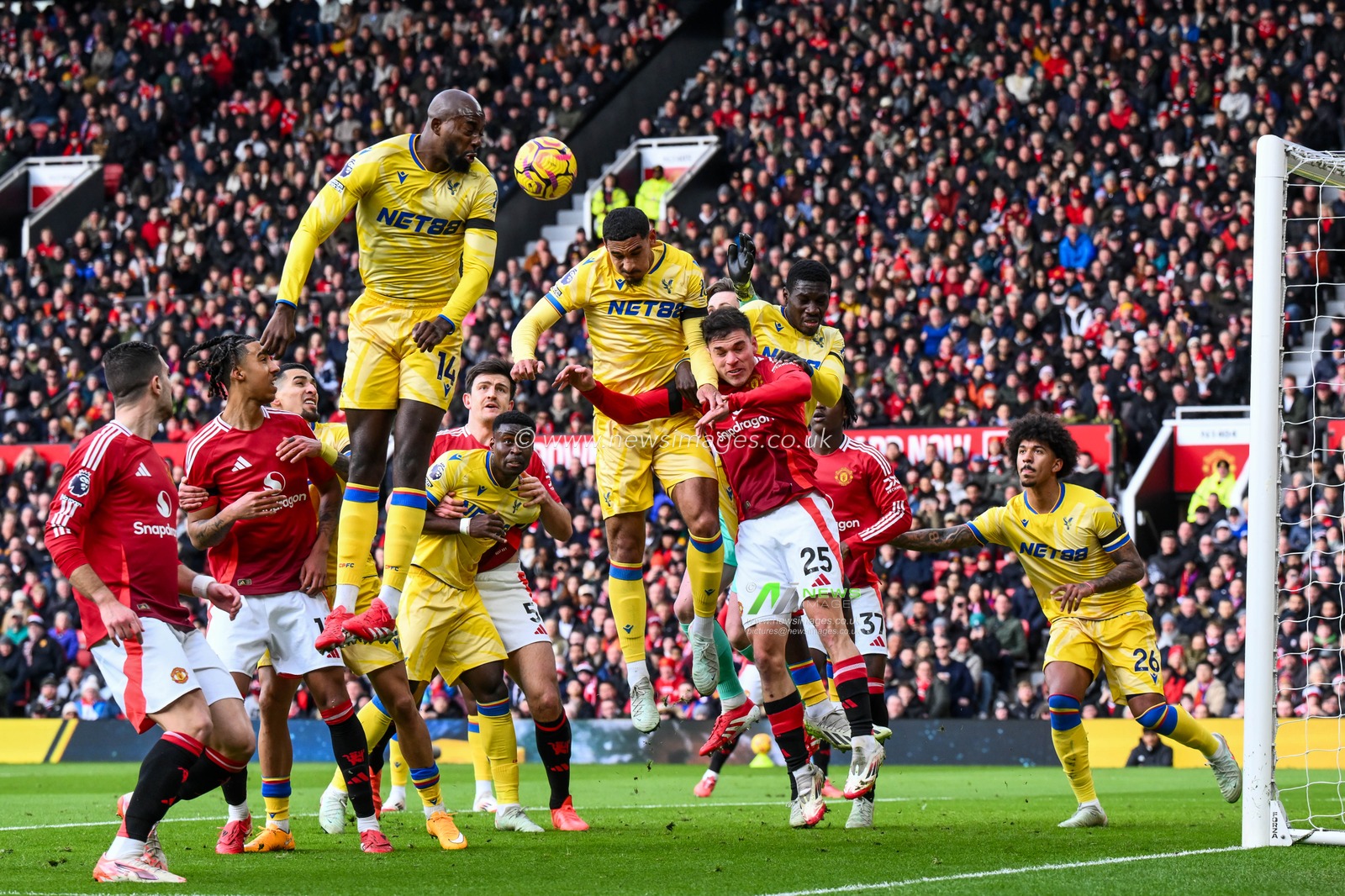 Maxence Lacroix of Crystal Palace heads the ball clear during the Premier League match Manchester United vs Crystal Palace at Old Trafford, Manchester, United Kingdom, 2nd February 2025

(Photo by Craig Thomas/News Images)