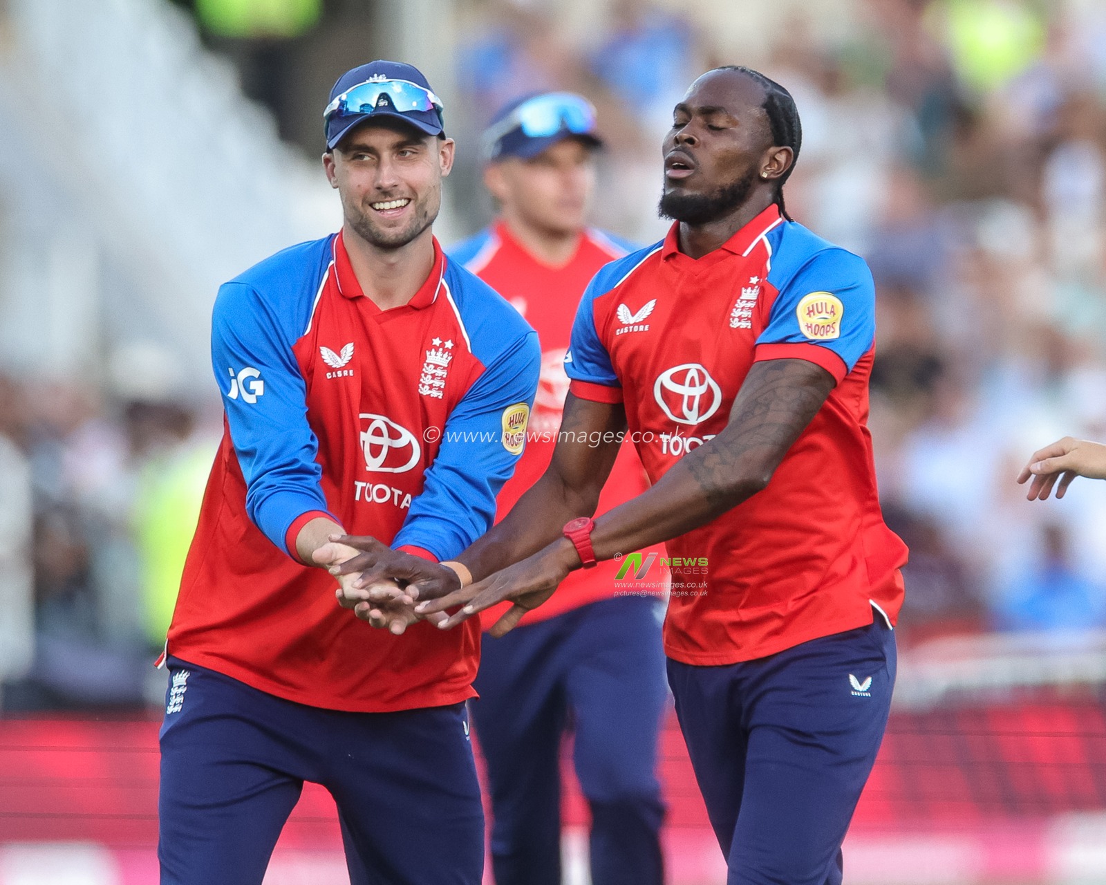 Jofra Archer of England celebrates the wicket of  Axar Patel of India during the Third Vitality T20 International match England vs India at Trent Bridge, Nottingham, United Kingdom on 07 July 2026

(Photo by Mark Cosgrove/News Images)