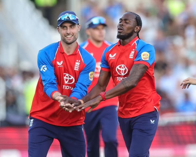 Jofra Archer of England celebrates the wicket of  Axar Patel of India during the Third Vitality T20 International match England vs India at Trent Bridge, Nottingham, United Kingdom on 07 July 2026

(Photo by Mark Cosgrove/News Images)