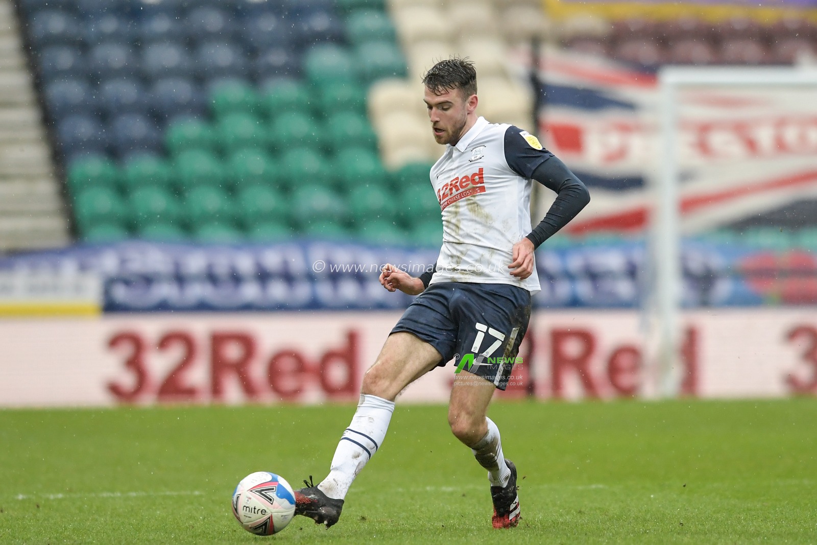Ben Whiteman #17 of Preston North End passes the ball