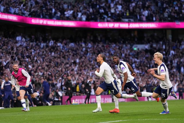 Xavi Simons of Tottenham Hotspur scores and celebrates during the Premier League match Tottenham Hotspur vs Brighton & Hove Albion at Tottenham Hotspur Stadium, London, United Kingdom on 18 April 2026

(Photo by Harvey Murphy/News Images)