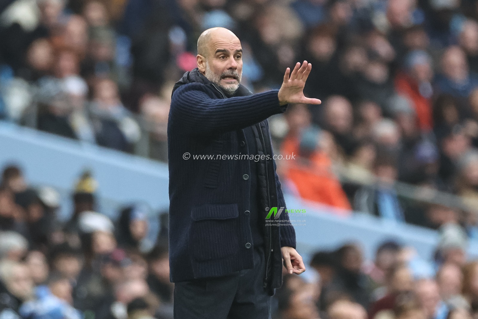 Pep Guardiola manager of Manchester City reacts in the technical area during the Premier League match Manchester City vs Everton at Etihad Stadium, Manchester, United Kingdom, 26th December 2024

(Photo by Mark Cosgrove/News Images)