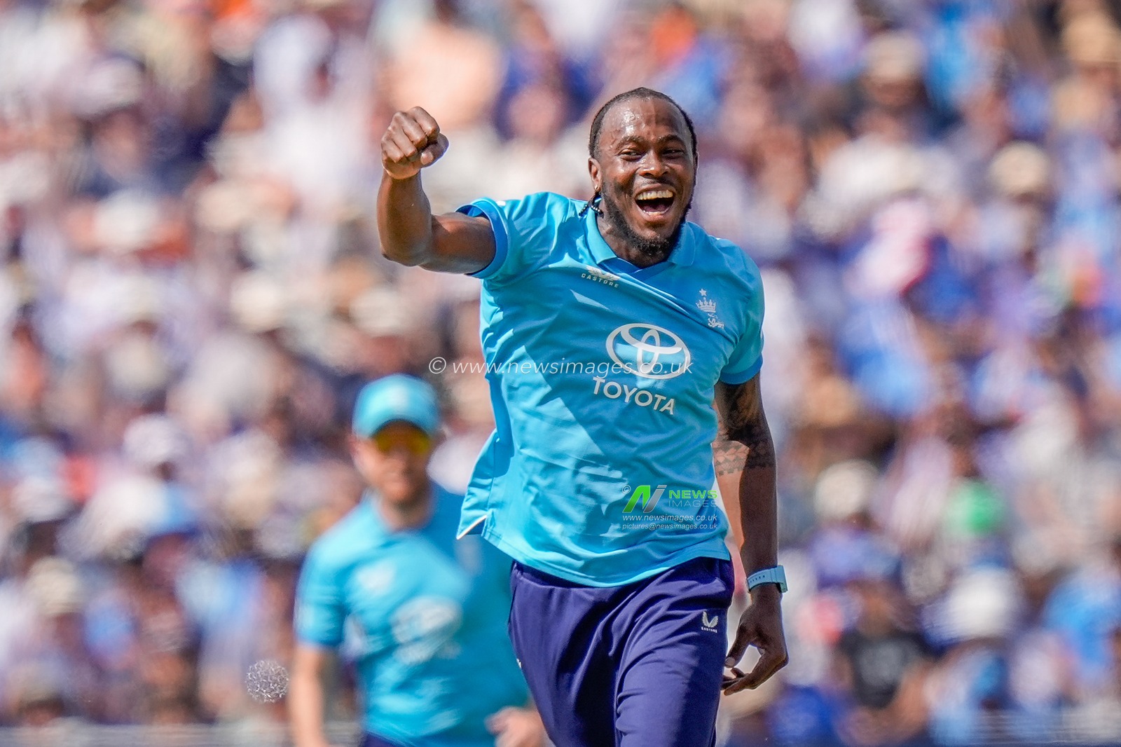 Jofra Archer of England celebrates taking the wicket of Virat Kohli of India during the 1st Metro Bank ODI match England vs India at Edgbaston, Birmingham, United Kingdom on 14 July 2026

(Photo by Maynard Manyowa/News Images)