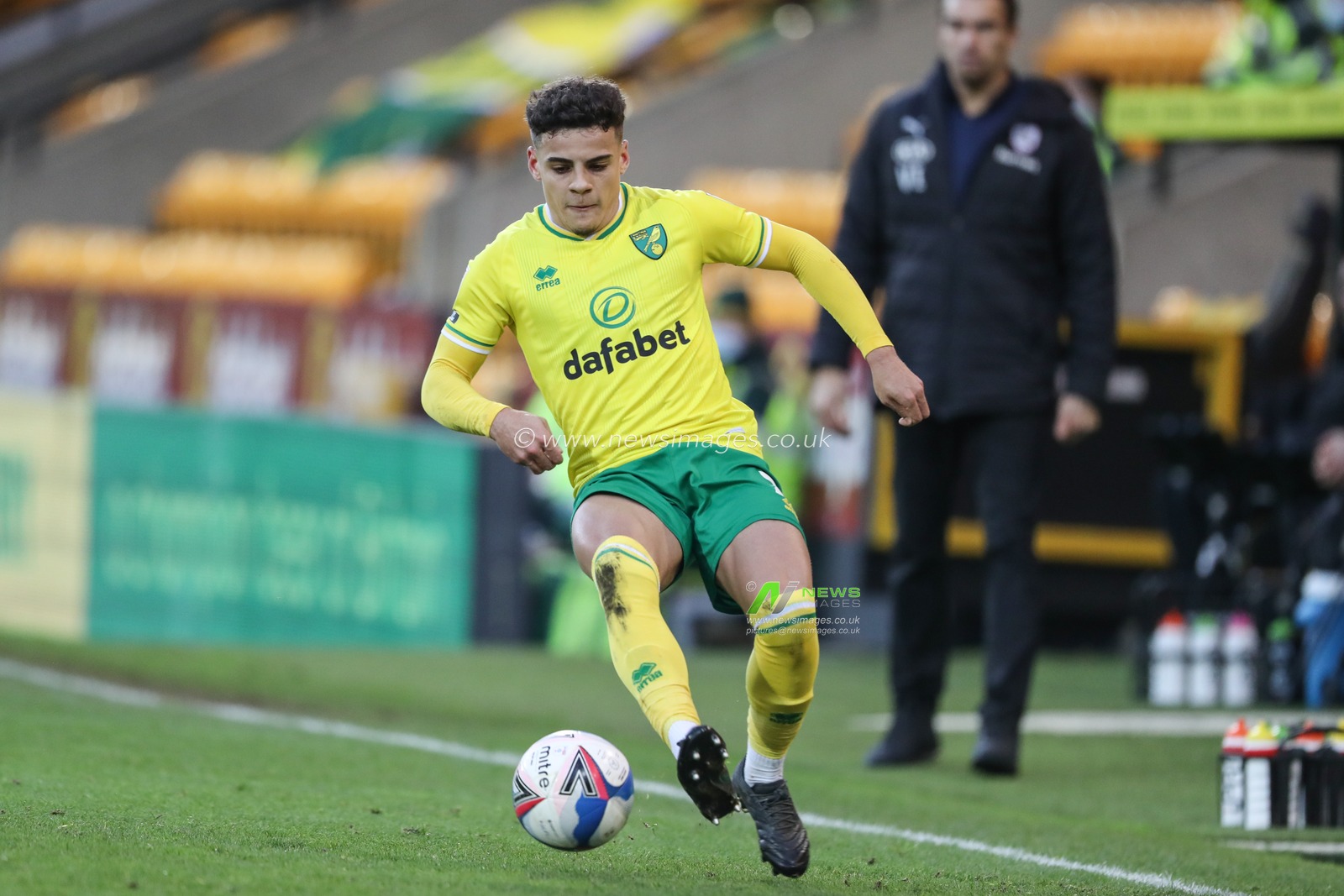 Max Aarons #2 of Norwich City keeps the ball in play