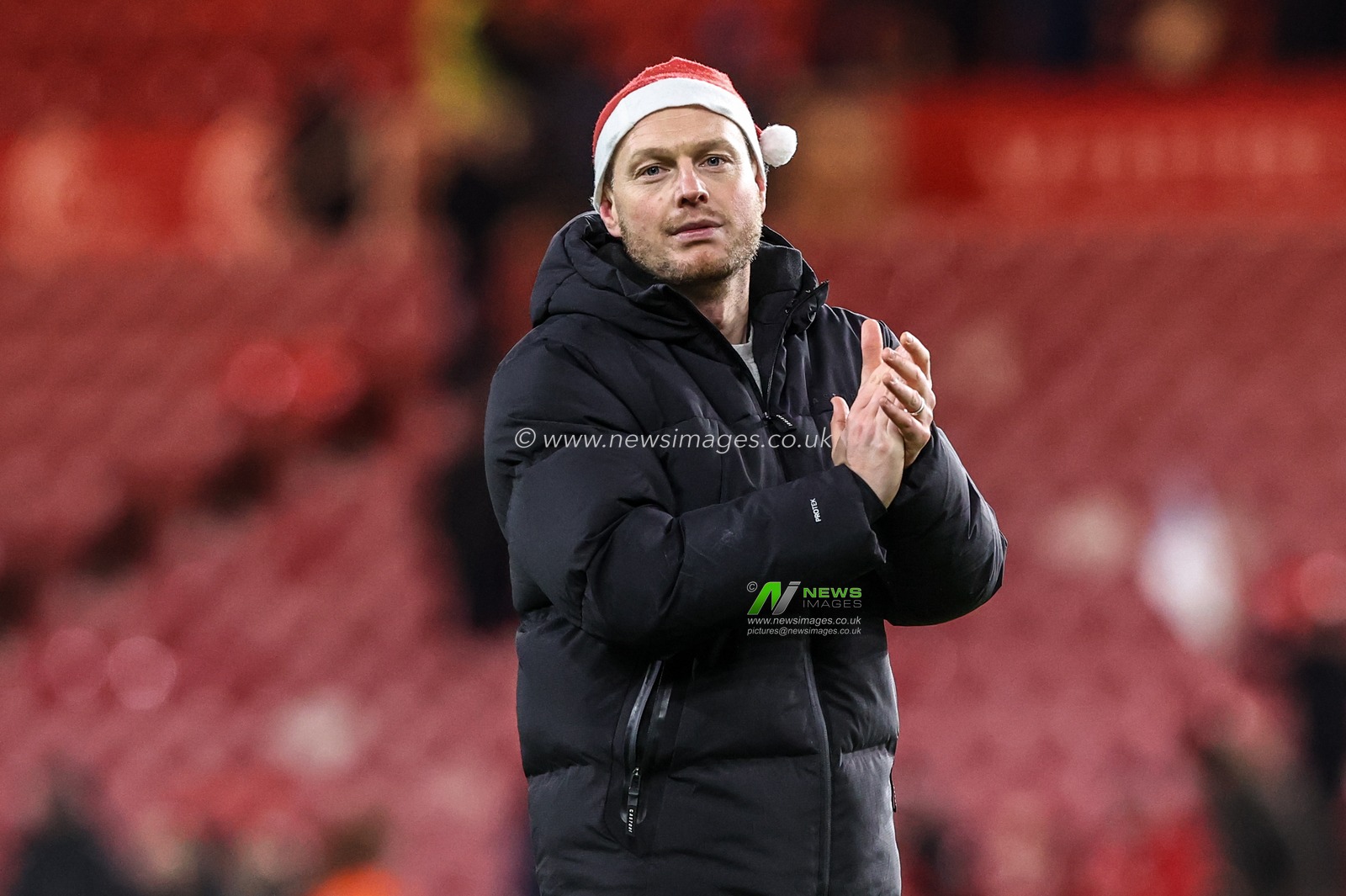 Kim Hellberg manager of Middlesbrough celebrates the win with the fans after the game during the Sky Bet Championship match Middlesbrough vs Queens Park Rangers at Riverside Stadium, Middlesbrough, United Kingdom, 13th December 2025

(Photo by Alfie Cosgrove/News Images)

*** GER AUT SUI OUT ***