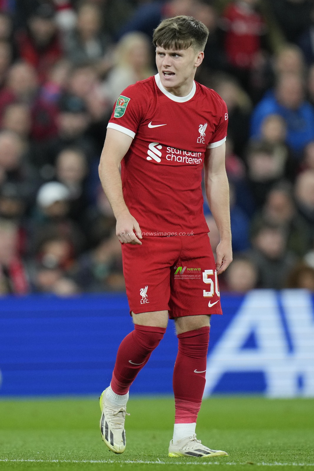 Ben Doak #50 of Liverpool during the Carabao Cup Third Round match Liverpool vs Leicester City at Anfield, Liverpool, United Kingdom, 27th September 2023

(Photo by Steve Flynn/News Images)