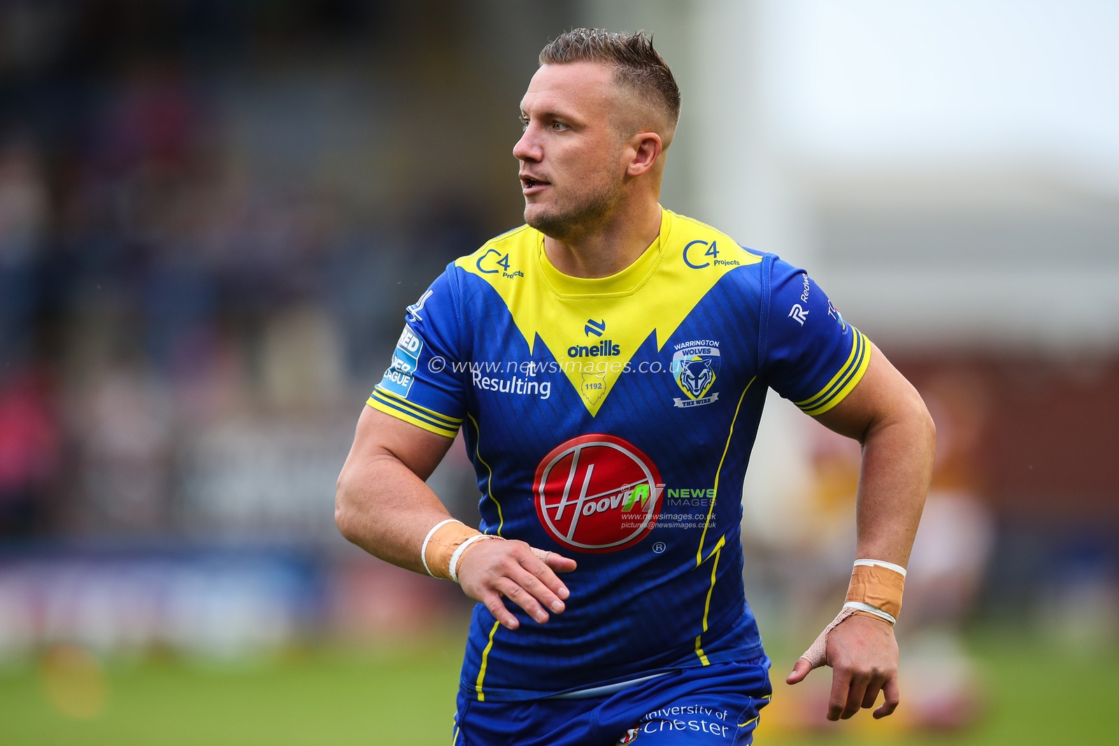 Josh Drinkwater of Warrington Wolves during the pre-game warm up ahead of the Betfred Super League Round 16 match Warrington Wolves vs Huddersfield Giants at Halliwell Jones Stadium, Warrington, United Kingdom, 5th July 2024

(Photo by Gareth Evans/News Images)