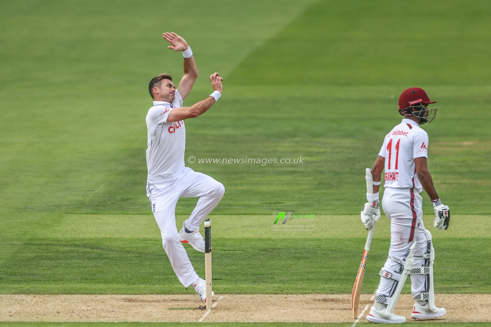 James Anderson of England delivers the ball during the Rothesay Test Match Day Two England v West Indies at Lords, London, United Kingdom, 11th July 2024

(Photo by Mark Cosgrove/News Images)