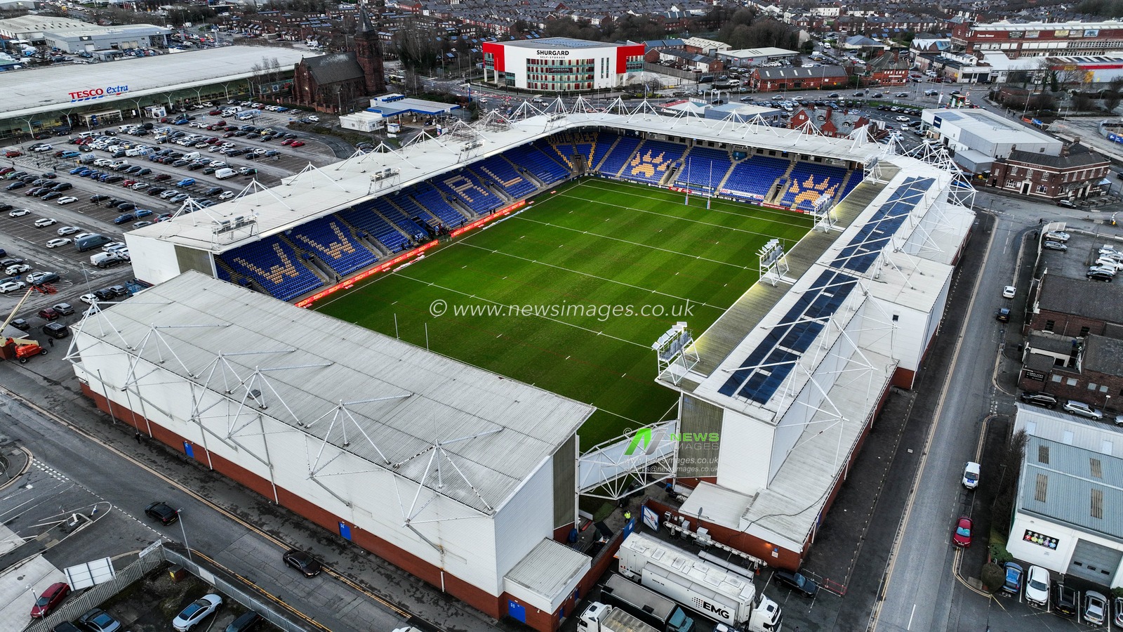 A general view of Halliwell Jones Stadium ahead of the Betfred Super League match Warrington Wolves vs St Helens at The Halliwell Jones Stadium, Warrington, United Kingdom on 13 February 2026

(Photo by Alfie Cosgrove/News Images)