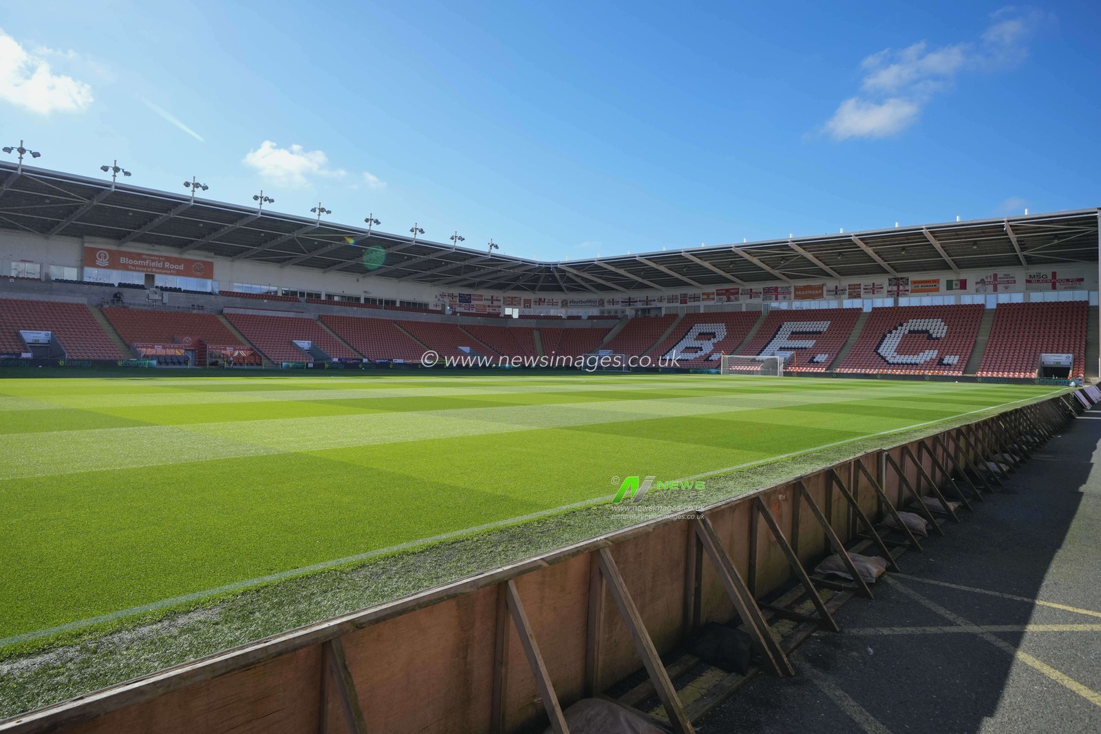 A general view of Bloomfield Rd, home of Blackpool before  the Sky Bet League 1 match Blackpool vs Port Vale at Bloomfield Road, Blackpool, United Kingdom, 15th August 2023

(Photo by Steve Flynn/News Images)