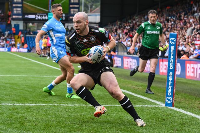 Liam Marshall of Wigan Warriors goes over for a try during the Magic Weekend match Wigan Warriors vs St Helens at Elland Road, Leeds, United Kingdom, 17th August 2024

(Photo by Craig Thomas/News Images)