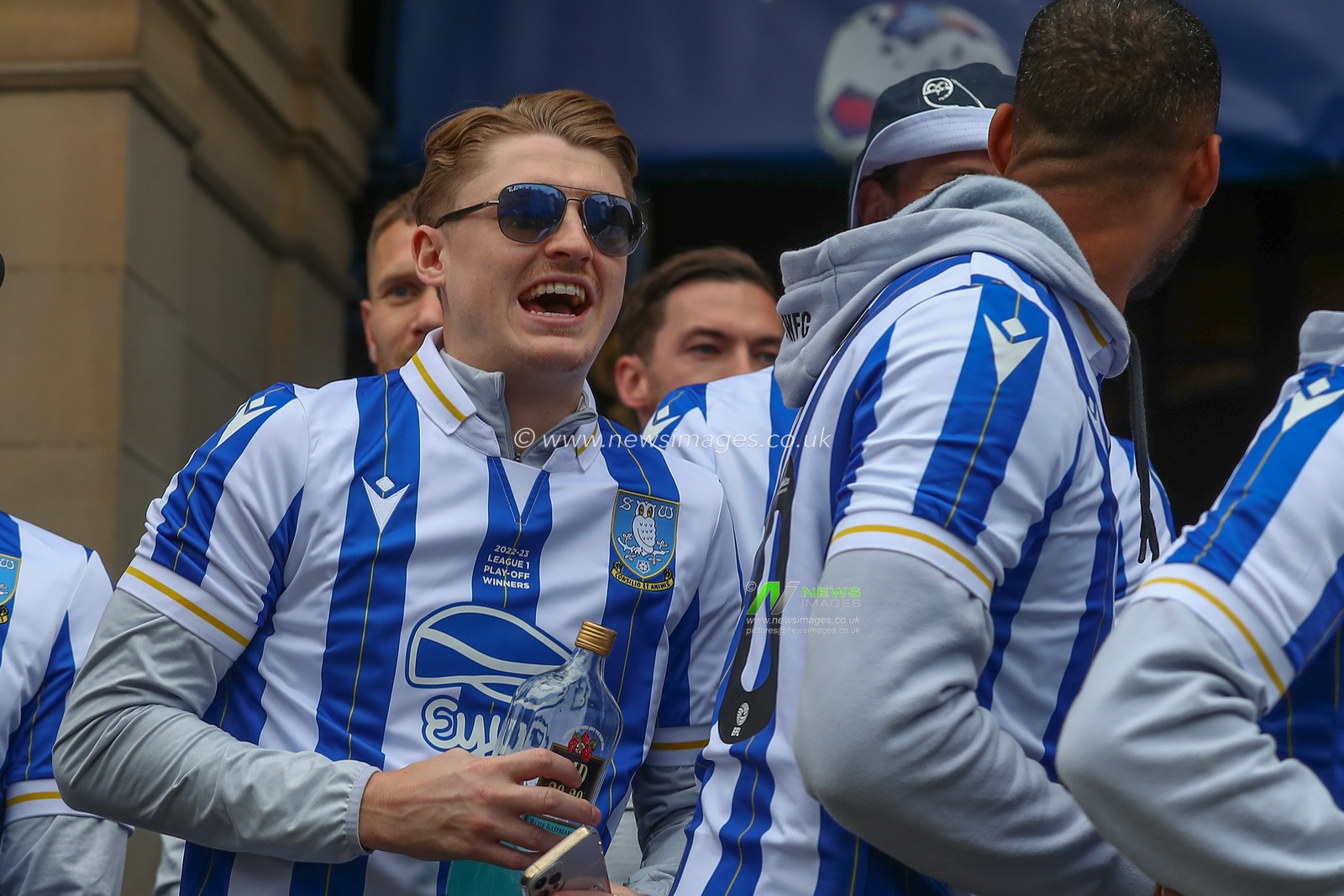 George Byers #14 of Sheffield Wednesday as Sheffield Wednesday celebrate promotion in the City at Sheffield City Centre, Sheffield, United Kingdom, 31st May 2023

(Photo by Gareth Evans/News Images)
