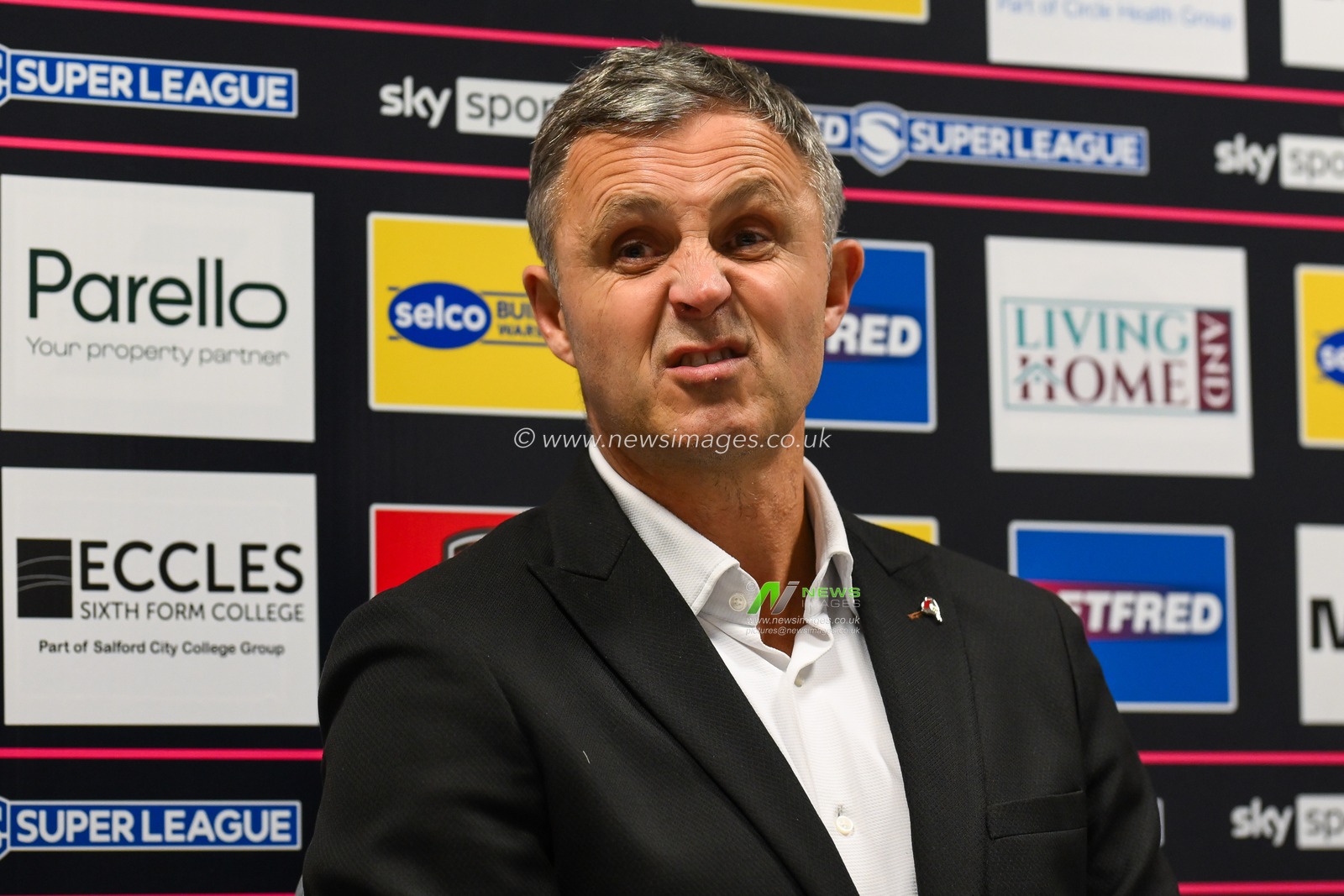 Paul Rowley Head Coach of Salford Red Devils during the post match press conference during the Betfred Super League play-off Eliminator 1 Salford Red Devils v Leigh Leopards at Salford Community Stadium, Eccles, United Kingdom, 27th September 2024

(Photo by Craig Thomas/News Images)