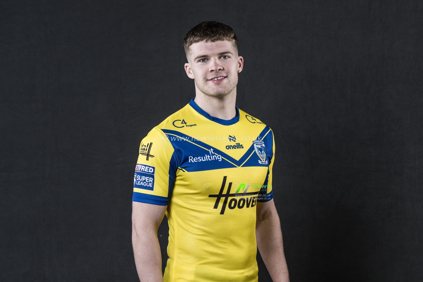Jake Thewlis in the Home kit during the Warrington Wolves Team media day at Warrington wolves training centre, Warrington, United Kingdom, 16th January 2025

(Photo by Craig Thomas/News Images)