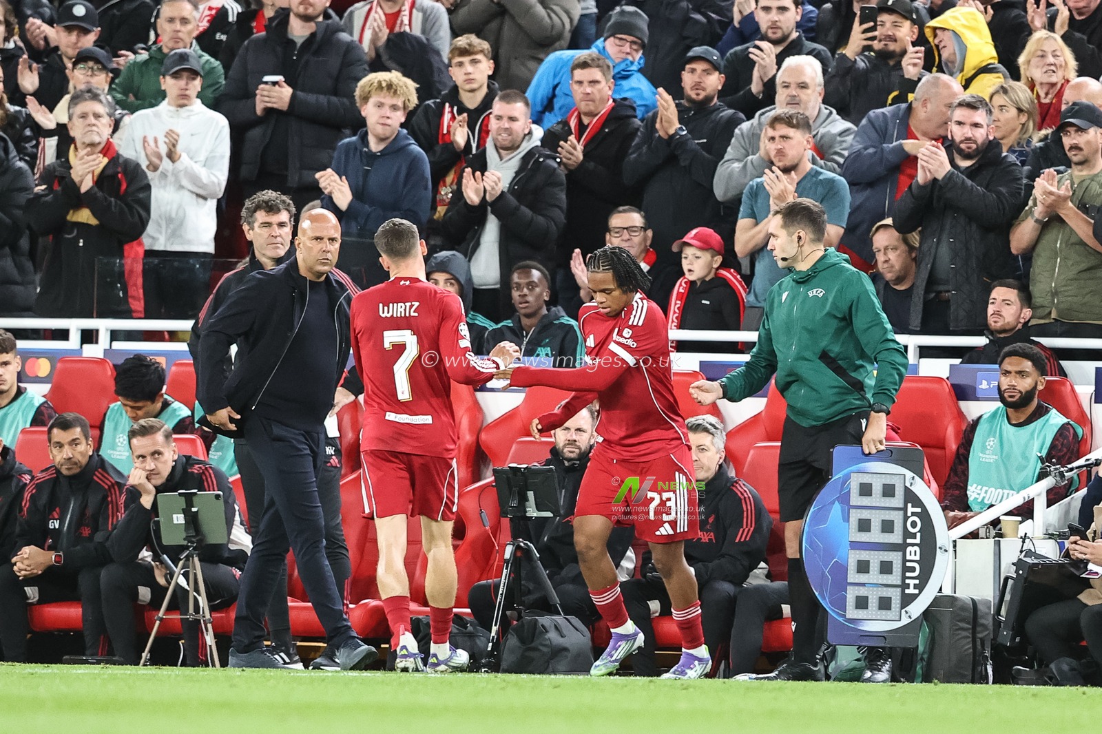 Rio Ngumoha of Liverpool makes his European debut during the UEFA Champions League, League Stage Liverpool vs Atletico Madrid at Anfield, Liverpool, United Kingdom, 17th September 2025

(Photo by Alfie Cosgrove/News Images)