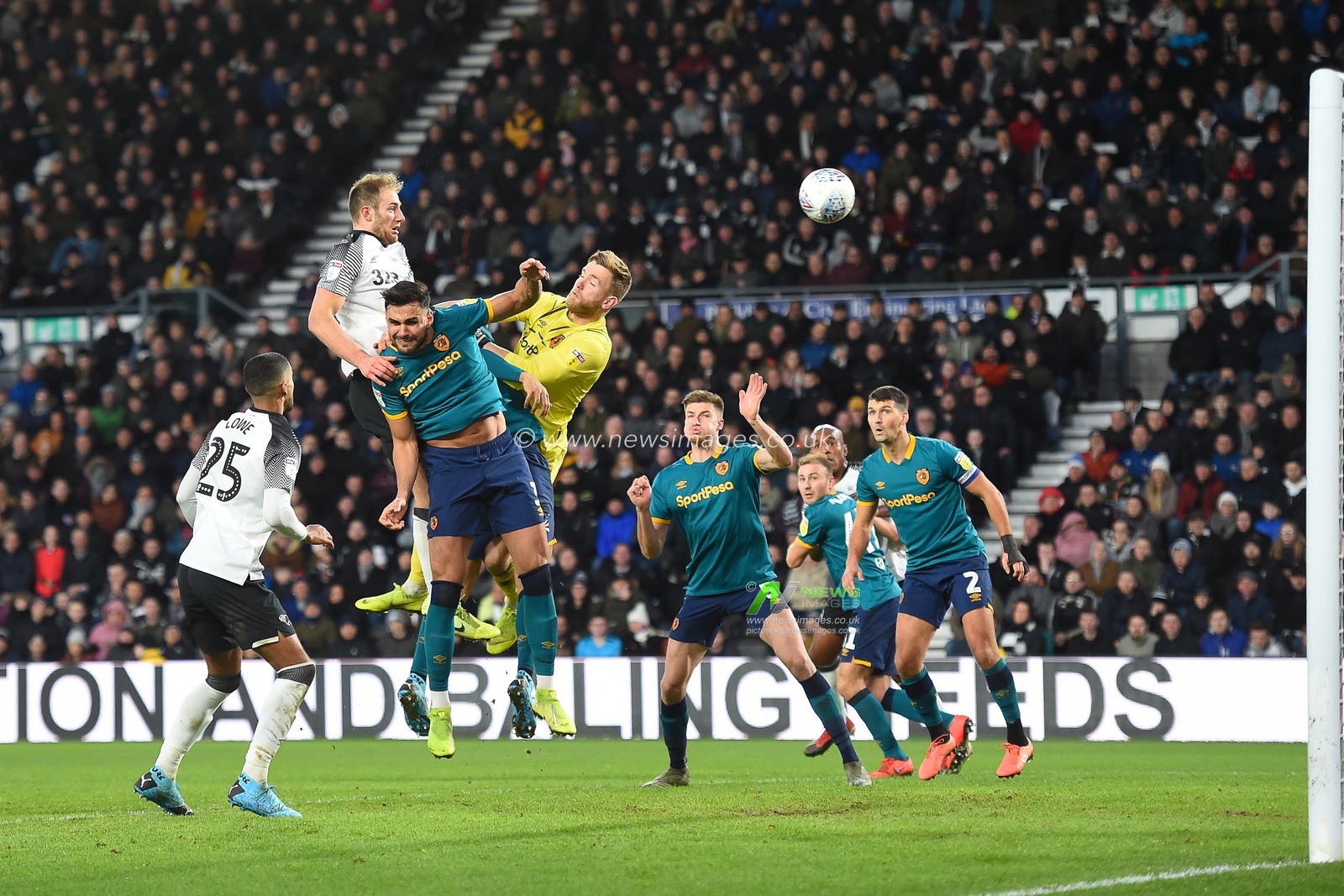 18th January 2020, Pride Park Stadium, Derby, England; Sky Bet Championship, Derby County v Hull City : Matthew Clarke (16) of Derby County scores a goal to make it 1-0 

Credit: Jon Hobley/News Images