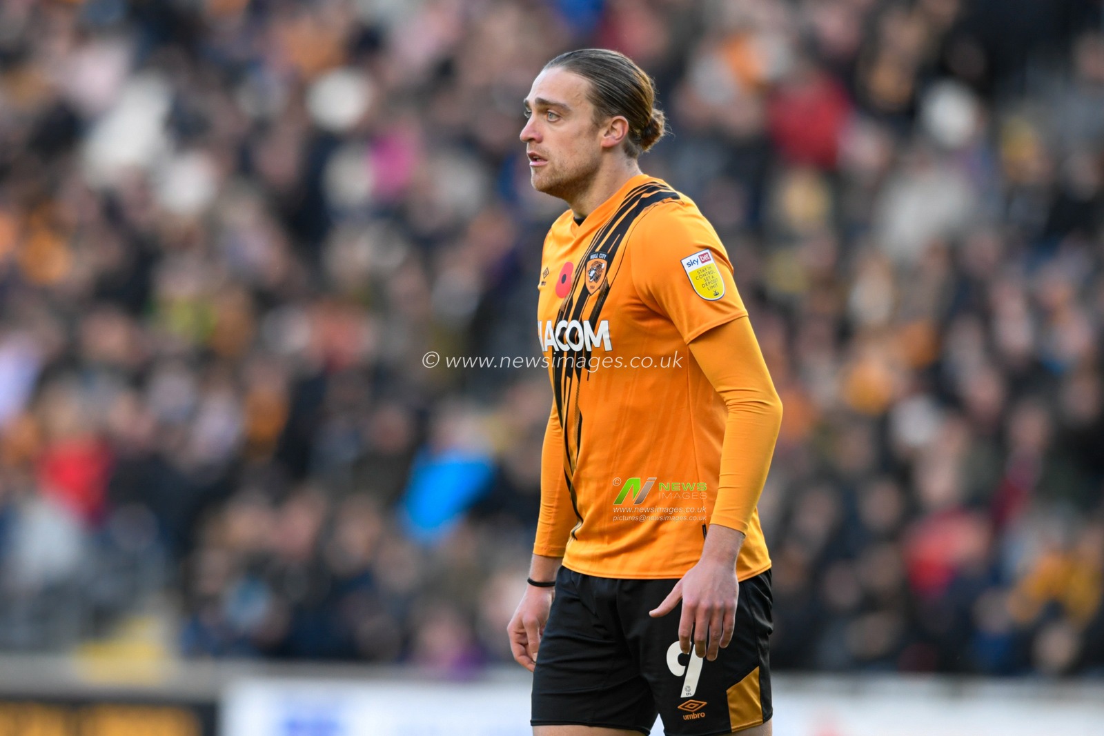 Tom Eaves #9 of Hull City in action during the game