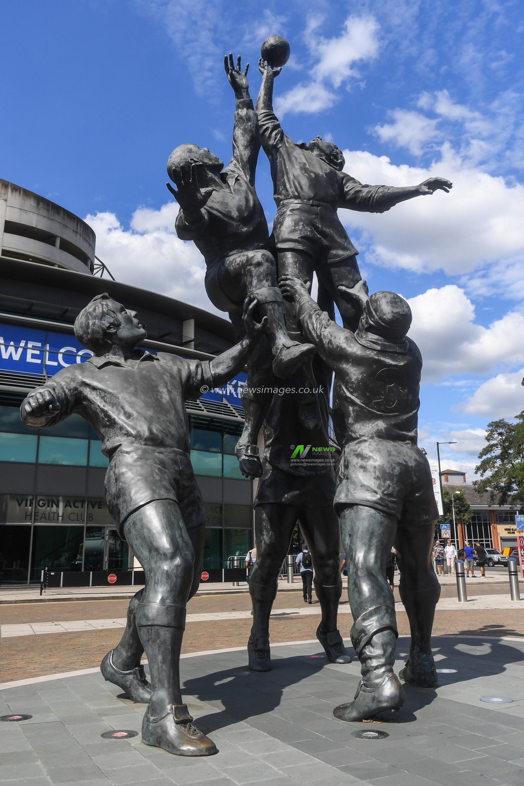 The bronze sculpture by Gerald Laing, depicting a rugby line-out, outside Twickenham Rugby Stadium ahead of  the 2023 Summer Series match England vs Wales at Twickenham Stadium, Twickenham, United Kingdom, 12th August 2023

(Photo by Mike Jones/News Images)