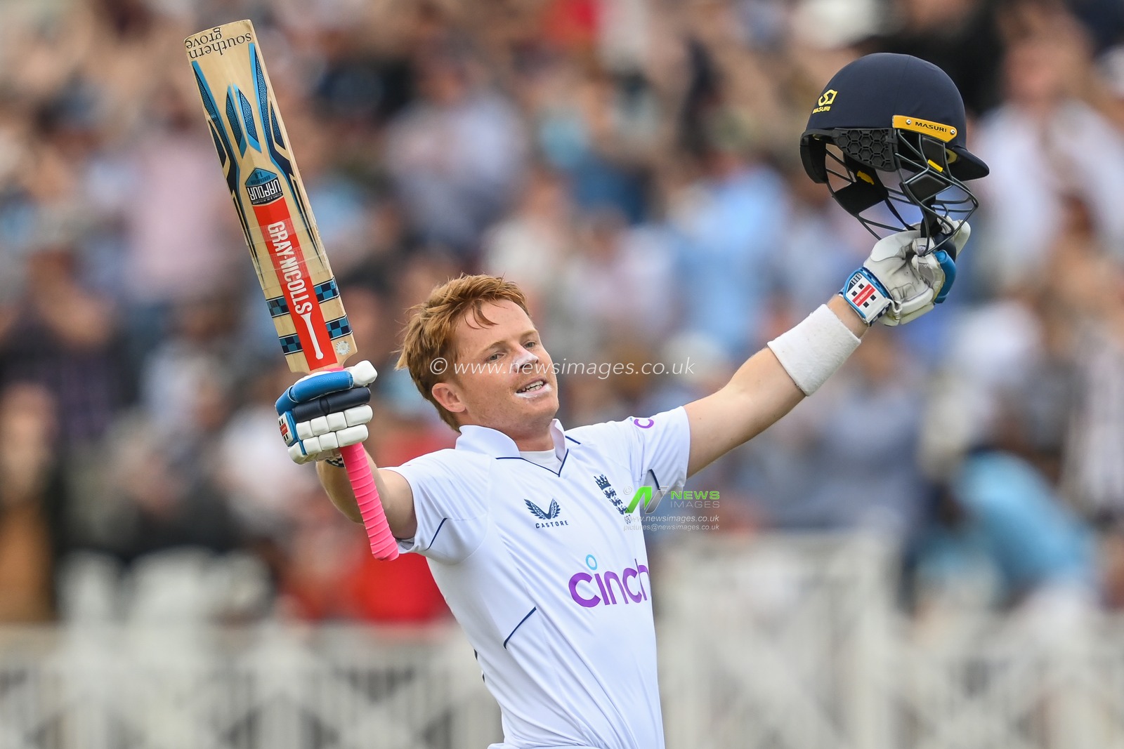 Ollie Pope of England celebrates a century (100 runs)