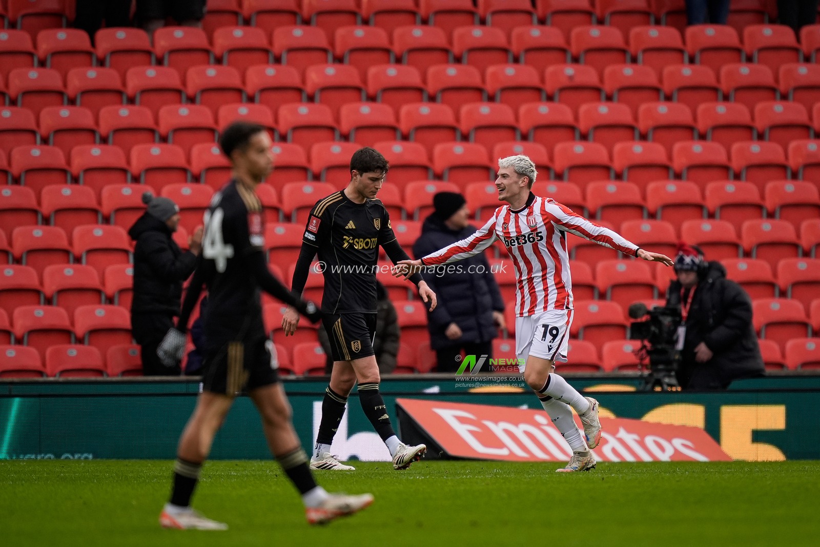 Tomas Rigo of Stoke City celebrates his goal to make it  1-0 during the Emirates FA Cup 4th Round  match Stoke City vs Fulham at Bet365 Stadium, Stoke On Trent, United Kingdom on 15 February 2026

(Photo by Maynard Manyowa/News Images)