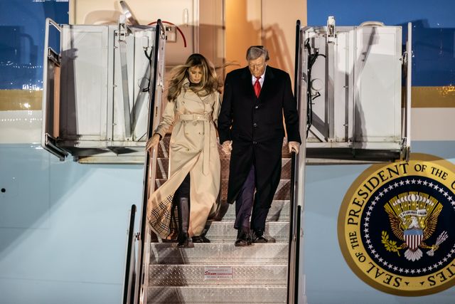 President Donald Trump and First Lady Melania Trump depart the Air Force one during the US President Donald Trump's state visit to the United Kingdom at London Stansted Airport, Stansted, United Kingdom, 16th September 2025

(Photo by Alfie Cosgrove/News Images)