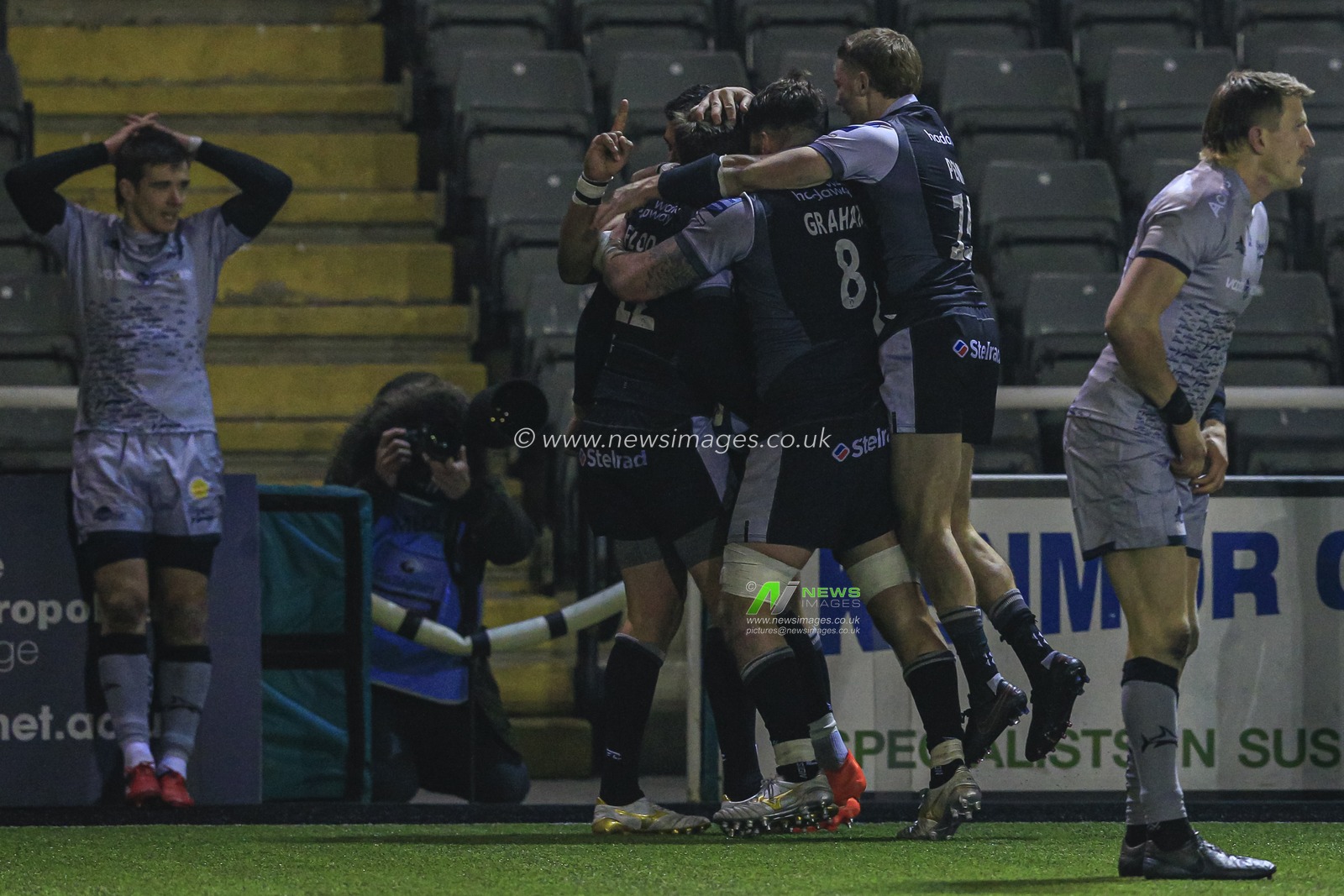 CELEBRATION Toby Flood of Newcastle Falcons celebrates his try