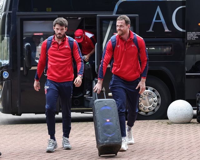 Oliver Gildart of Hull KR and Joe Burgess of Hull KR arrive during the Betfred Super League Round 4 match Huddersfield Giants vs Hull KR at Accu Stadium, Huddersfield, United Kingdom on 08 March 2026

(Photo by Mark Cosgrove/News Images)