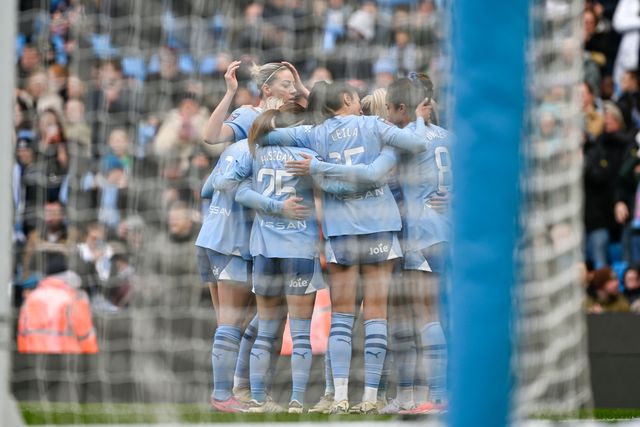 Jess Park of Manchester City Women celebrates her goal to make it 2-0 Manchester City, during The FA Women's Super League match Manchester City Women vs Manchester United Women at Etihad Stadium, Manchester, United Kingdom, 23rd March 2024

(Photo by Cody Froggatt/News Images)