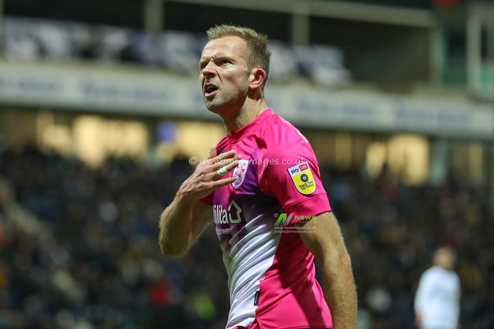 Jordan Rhodes #9 of Huddersfield Town celebrates his goal to make it 1-1 during the Sky Bet Championship match Preston North End vs Huddersfield Town at Deepdale, Preston, United Kingdom, 26th December 2022

(Photo by Gareth Evans/News Images)